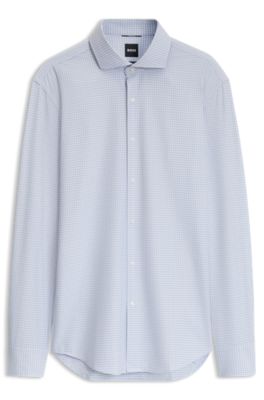Slim-fit shirt in stretch fabric with Vichy check, Light Blue Patterned