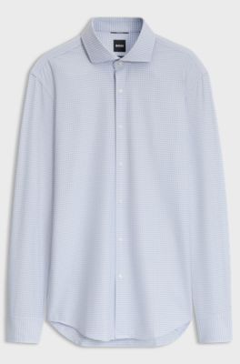 Slim-fit shirt in stretch fabric with Vichy check, Light Blue Patterned