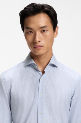 Slim-fit shirt in stretch fabric with Vichy check, Light Blue Patterned