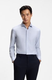 Slim-fit shirt in stretch fabric with Vichy check, Light Blue Patterned