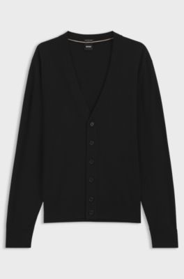 Buttoned cardigan in extra-fine merino wool, Black