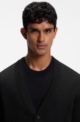 Buttoned cardigan in extra-fine merino wool, Black