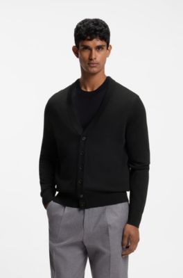 Buttoned cardigan in extra-fine merino wool, Black
