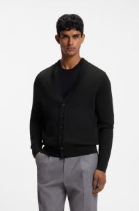 Gekn&ouml;pfter Cardigan aus extrafeiner Merinowolle, Schwarz