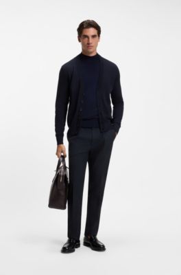 Buttoned cardigan in extra-fine merino wool, Dark Blue