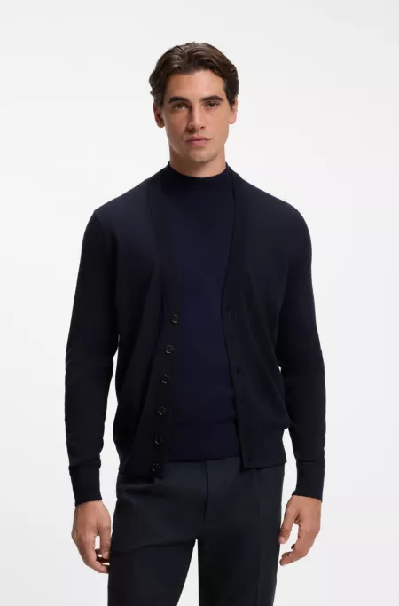 Buttoned cardigan in extra-fine merino wool