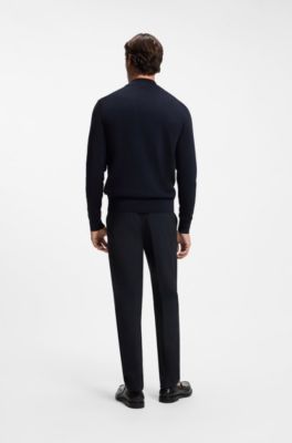 Buttoned cardigan in extra-fine merino wool, Dark Blue