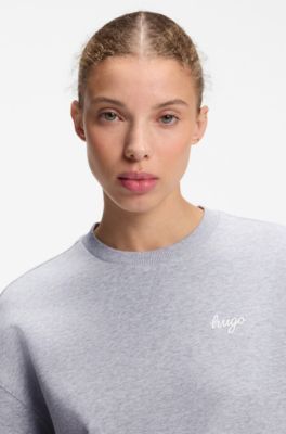 Script-logo relaxed-fit sweatshirt in cotton, Light Grey