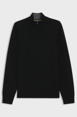 Zip-neck sweater in virgin wool with cashmere, Black