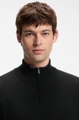 Zip-neck sweater in virgin wool with cashmere, Black