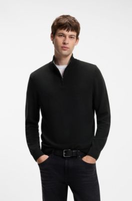 Zip-neck sweater in virgin wool with cashmere, Black