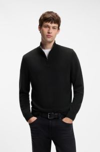 Zip-neck sweater in virgin wool with cashmere, Black