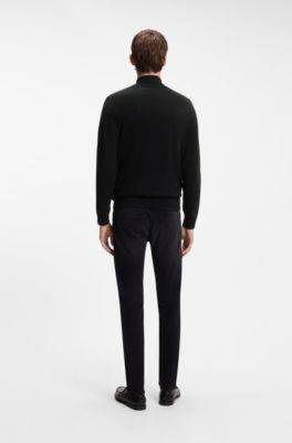Zip-neck sweater in virgin wool with cashmere, Black