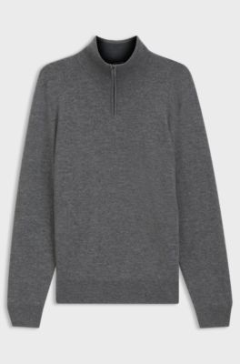 Zip-neck sweater in virgin wool with cashmere, Dark Grey