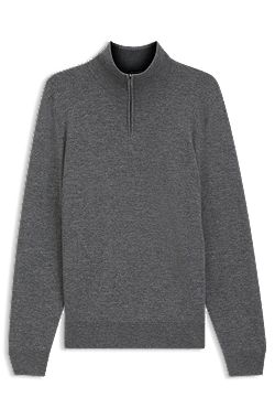 Zip-neck sweater in virgin wool with cashmere