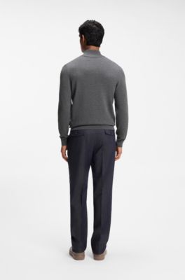 Zip-neck sweater in virgin wool with cashmere, Dark Grey