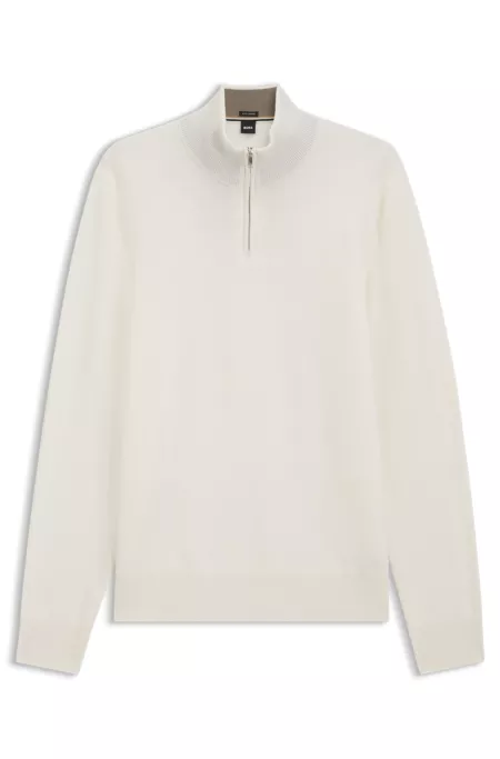 Zip-neck sweater in virgin wool with cashmere