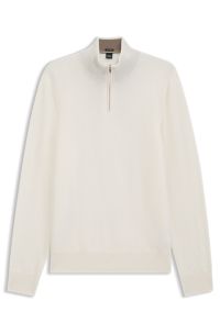 Zip-neck sweater in virgin wool with cashmere, Natural