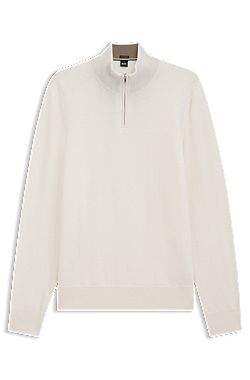 Zip-neck sweater in virgin wool with cashmere