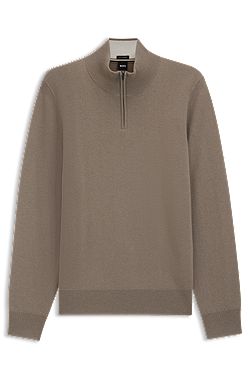Zip-neck sweater in virgin wool with cashmere