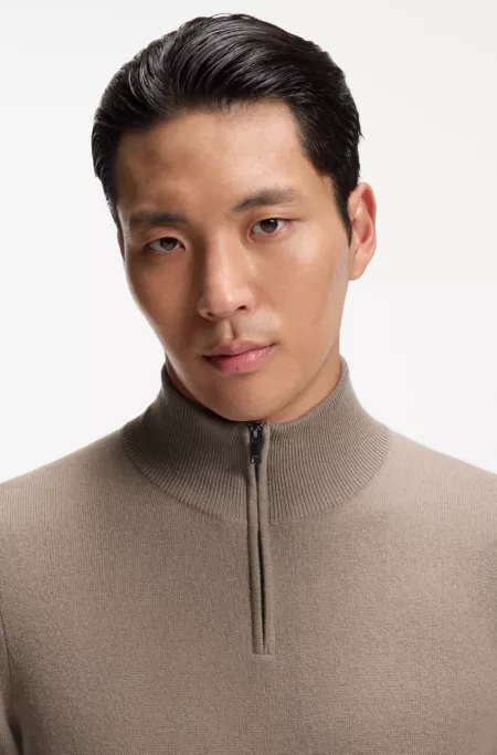 Zip-neck sweater in virgin wool with cashmere