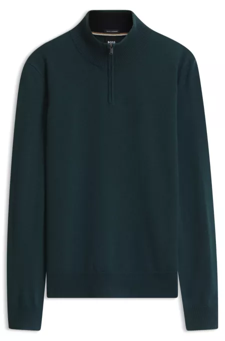 Zip-neck sweater in virgin wool with cashmere