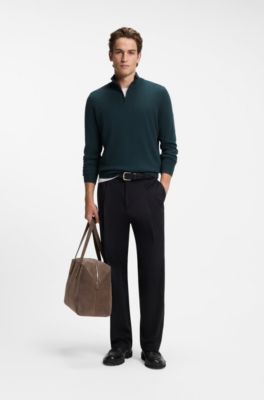 Zip-neck sweater in virgin wool with cashmere, Dark Green
