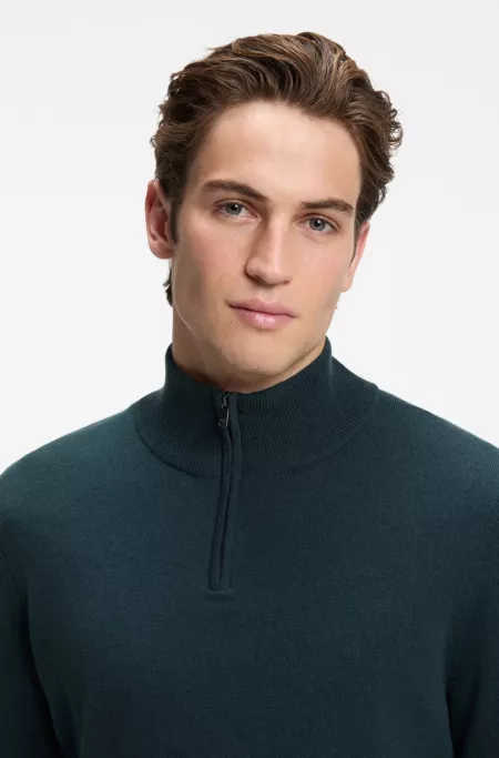 Zip-neck sweater in virgin wool with cashmere