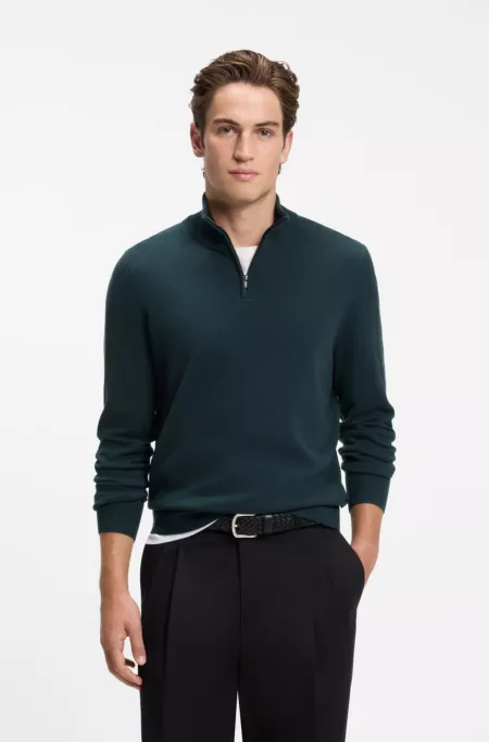 Zip-neck sweater in virgin wool with cashmere