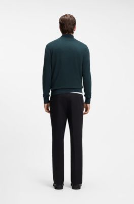 Maglione con colletto con zip in lana vergine con cashmere, Verde scuro