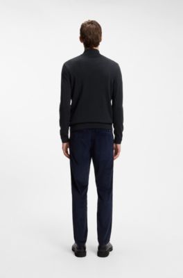 Zip-neck sweater in virgin wool with cashmere, Dark Blue
