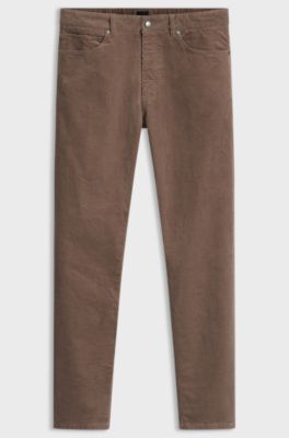 Washable trousers in baby corduroy with stretch, Brown