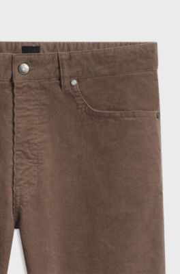 Washable trousers in baby corduroy with stretch, Brown