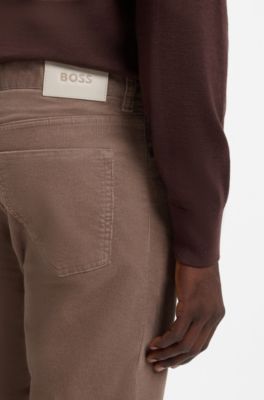 Washable trousers in baby corduroy with stretch, Brown
