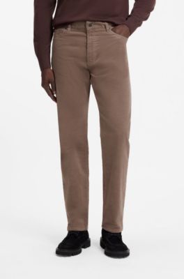 Washable trousers in baby corduroy with stretch, Brown