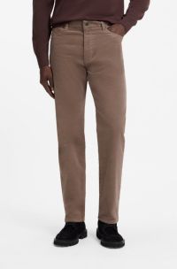Washable trousers in baby corduroy with stretch, Brown