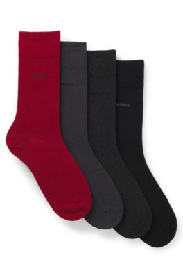 Four-pack of regular-length cotton-blend socks, Black / Grey / Red