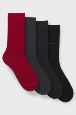 Four-pack of regular-length cotton-blend socks, Black / Grey / Red