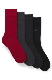 Four-pack of regular-length cotton-blend socks, Black / Grey / Red