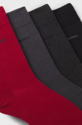 Four-pack of regular-length cotton-blend socks, Black / Grey / Red
