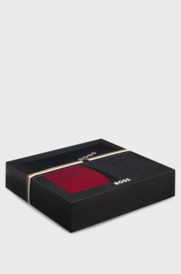 Four-pack of regular-length cotton-blend socks, Black / Grey / Red