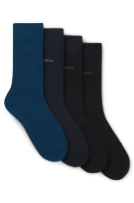 Four-pack of regular-length cotton-blend socks, Black  /  Blue