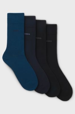 Four-pack of regular-length cotton-blend socks, Black  /  Blue