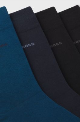 Four-pack of regular-length cotton-blend socks, Black  /  Blue