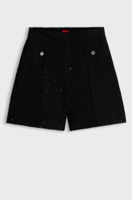 Boucle shorts with sparkling sequin details, Black