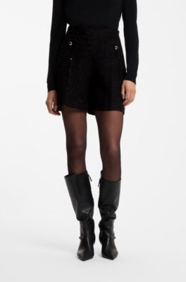 Boucle shorts with sparkling sequin details, Black
