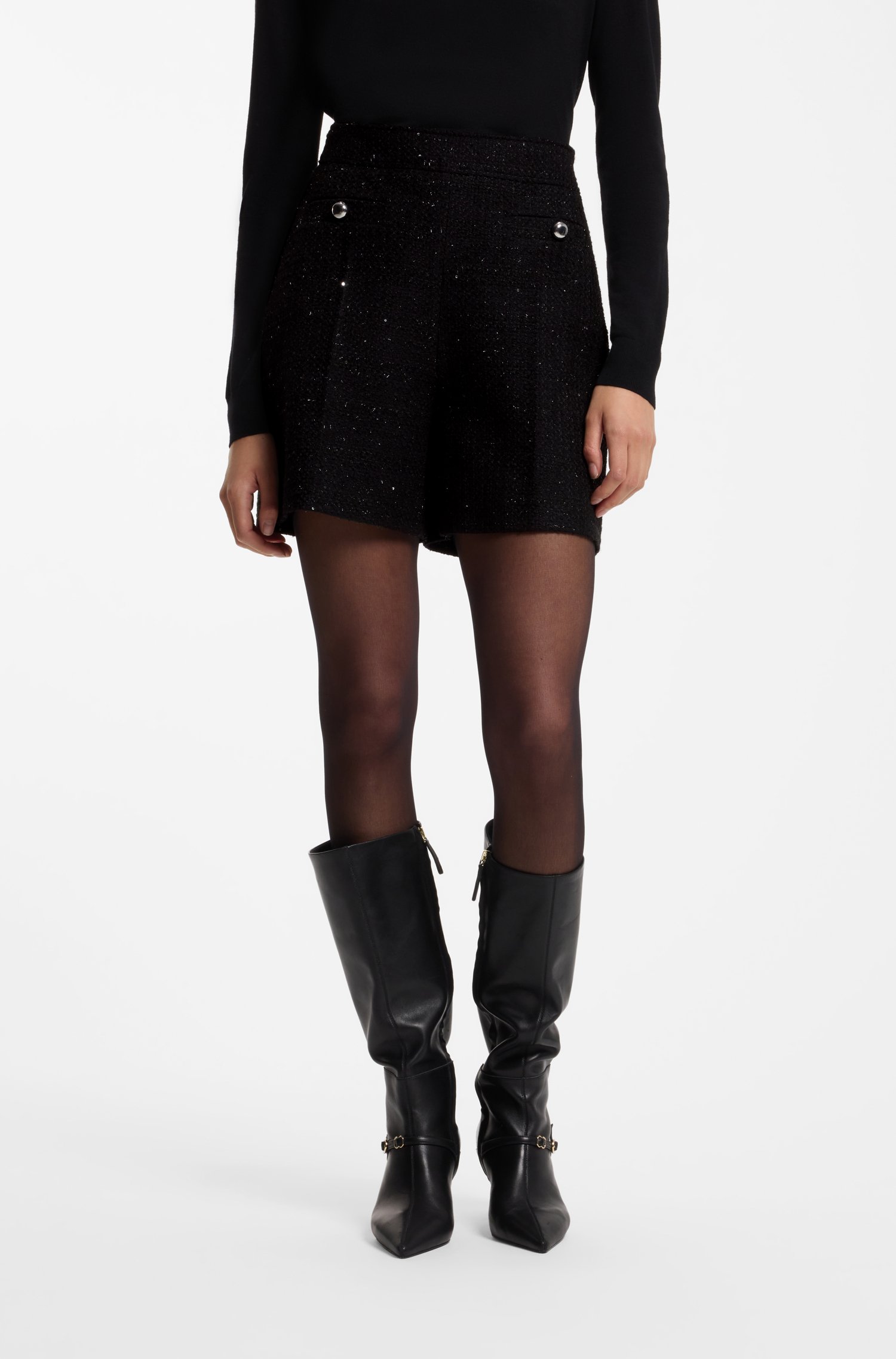 Hugo Boucle shorts with sparkling sequin details dam