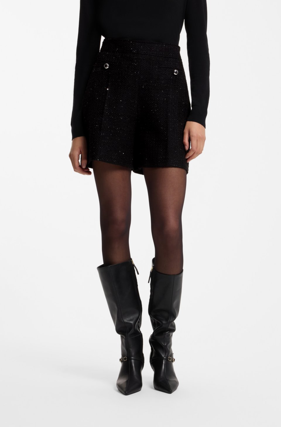 Boucle shorts with sparkling sequin details