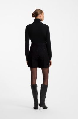 Boucle shorts with sparkling sequin details, Black