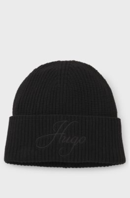 Gorro de punto en canal&eacute; con logo bordado en letra manuscrita, Negro